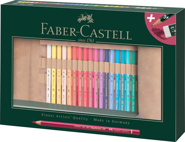 Llapis Faber-Castell Polychroms estoig enrotllable cuir 30 colors+3 grafit