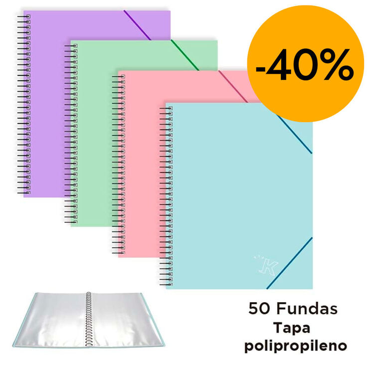 Carpeta 50 fundes espiral amb goma A4 pastel