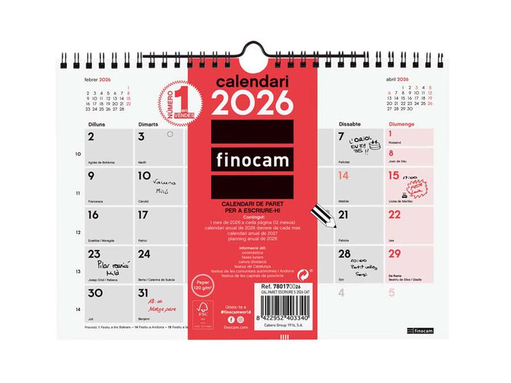 Calendario pared Finocam Escribir S 2026 catalán