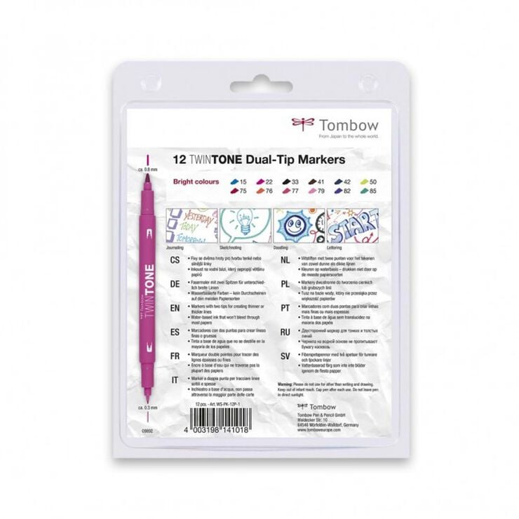 Rotuladores Tombow TwinTone Brillantes 12 colores