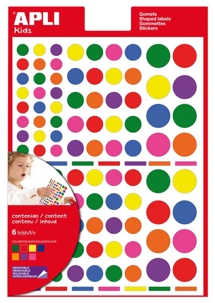 Gomets rodons Apli multicolor 6 fulls