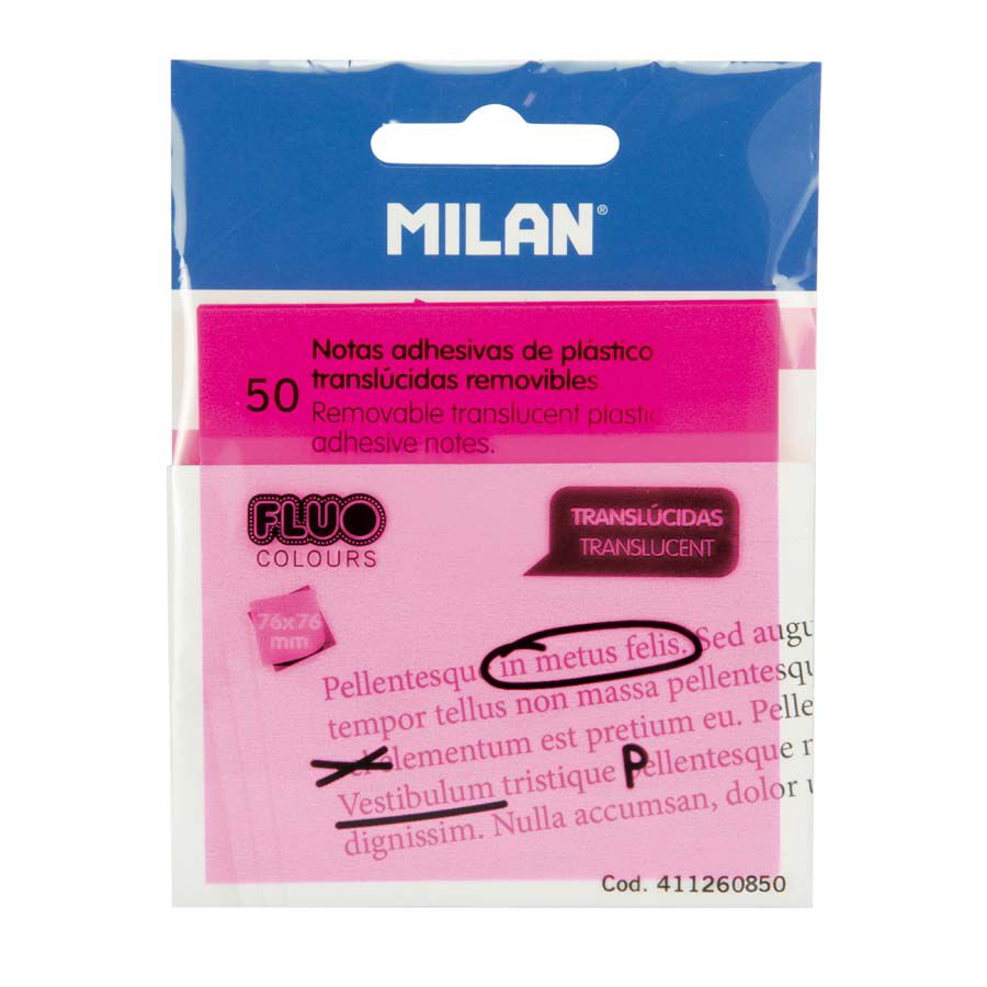 Bloc Notes adhesives transl&uacute;cides Milan rosa fluorescent