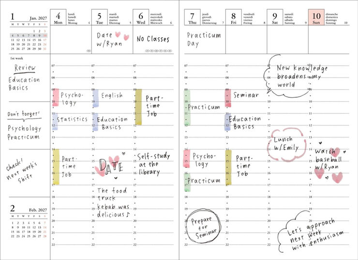 Agenda Mark's 18 Mesos A6 Setmana/Vista Multiling&uuml;e 2026-2027 Japan Ona