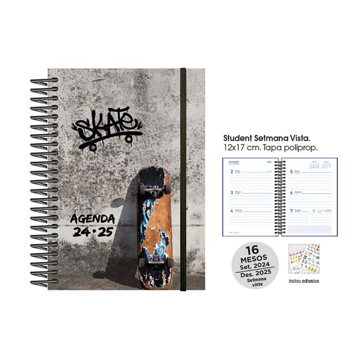 Agenda Escolar 24-25 16m setmana vista català Skate