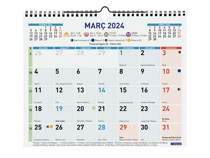 Calendario pared Finocam Color Escrib M 30X24 2024 cat