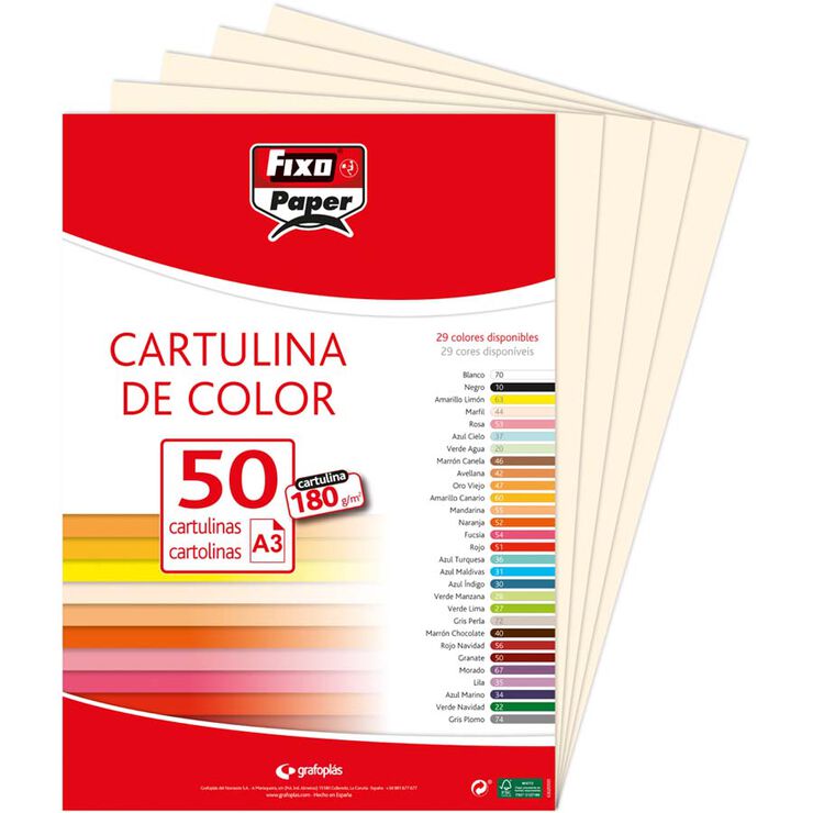 Cartulina A3 180g marfil 50u