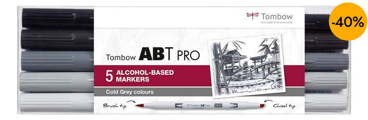 Retolador Tombow Abt Pro Dual Brush grisos freds 5 colors