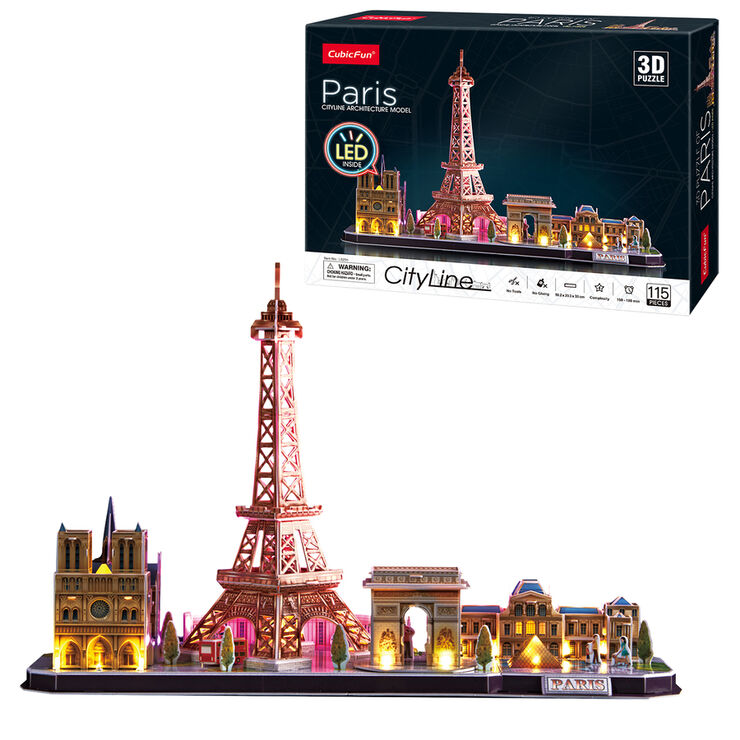 Puzle 3D 115 peces Cubic Fun City Line Led: Paris