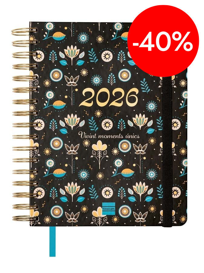 Agenda Finocam 16 meses Vitae 1/4 sem/vista cat 2025-26 negro