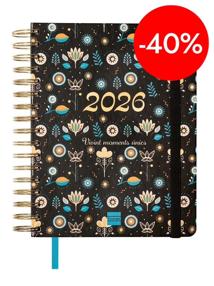 Agenda Finocam 16 meses Vitae 1/4 sem/vista cat 2025-26 negro