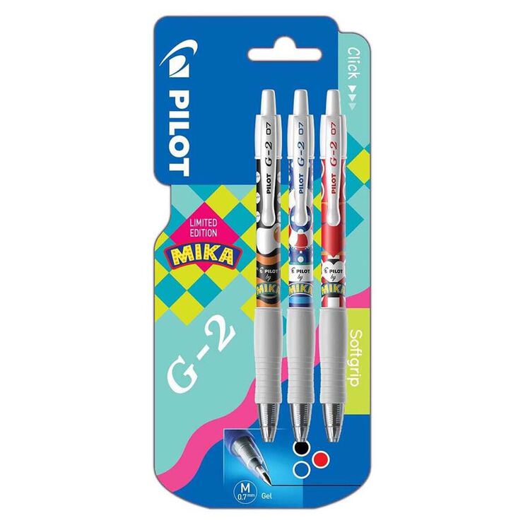 Bolígrafos Pilot G-2 Mika Negro/Azul/Rojo