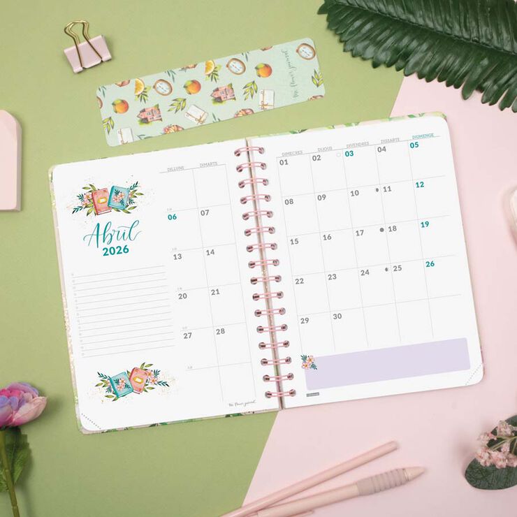 Agenda Finocam The Flower Journal E10 setm/vista horitzontal cat 2026 rosa