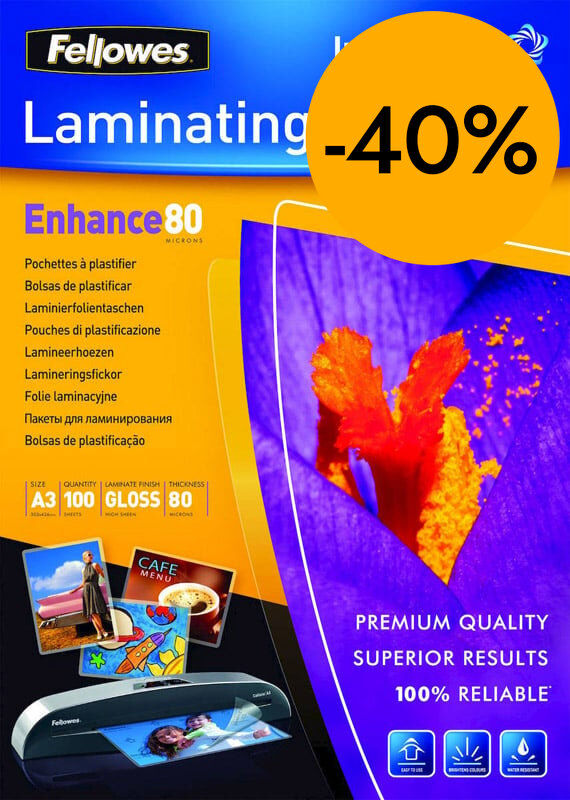 Funda de plastificar Fellowes A3 80 micres 100u