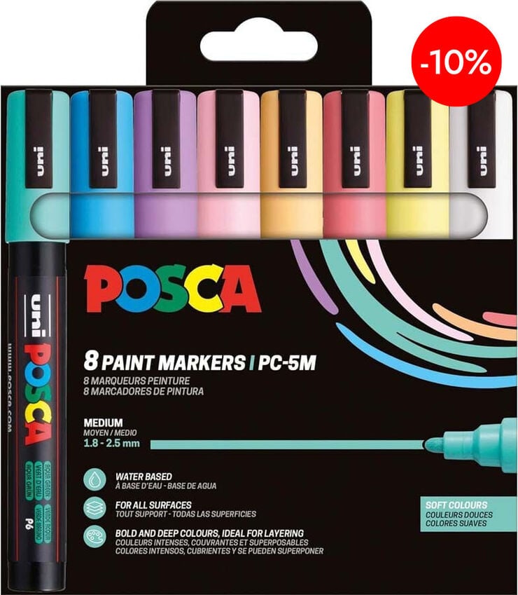 Rotuladores Posca PC-5M 1,8-2,5mm Pastel 8 colores