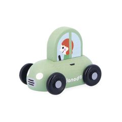 Coches de madera verde y naranja