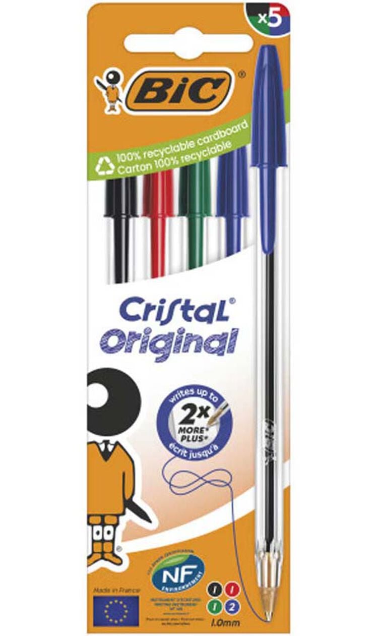 Bol&iacute;grafos Bic Cristal surtido 5u