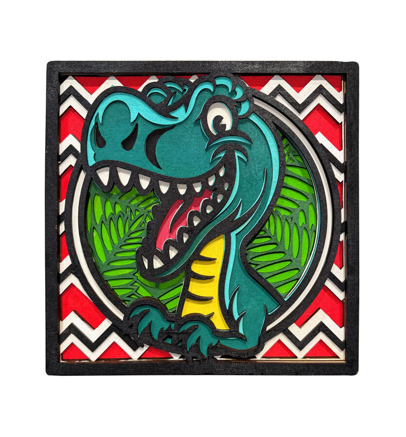 Art en fusta dinosaure