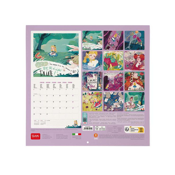 Calendario pared Legami 30X29 2024 Alice