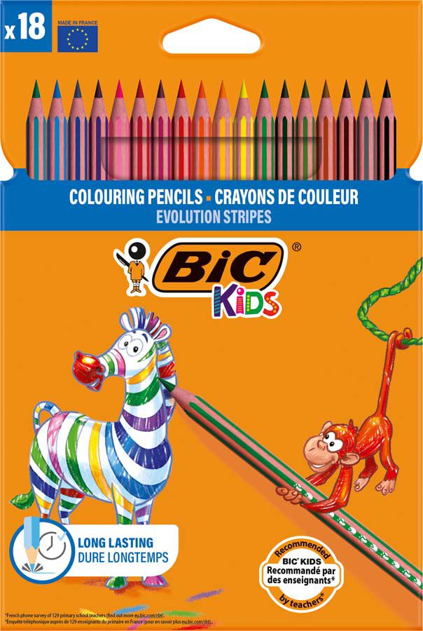 L&aacute;pices Bic Kids Evolution Stripes 18 colores