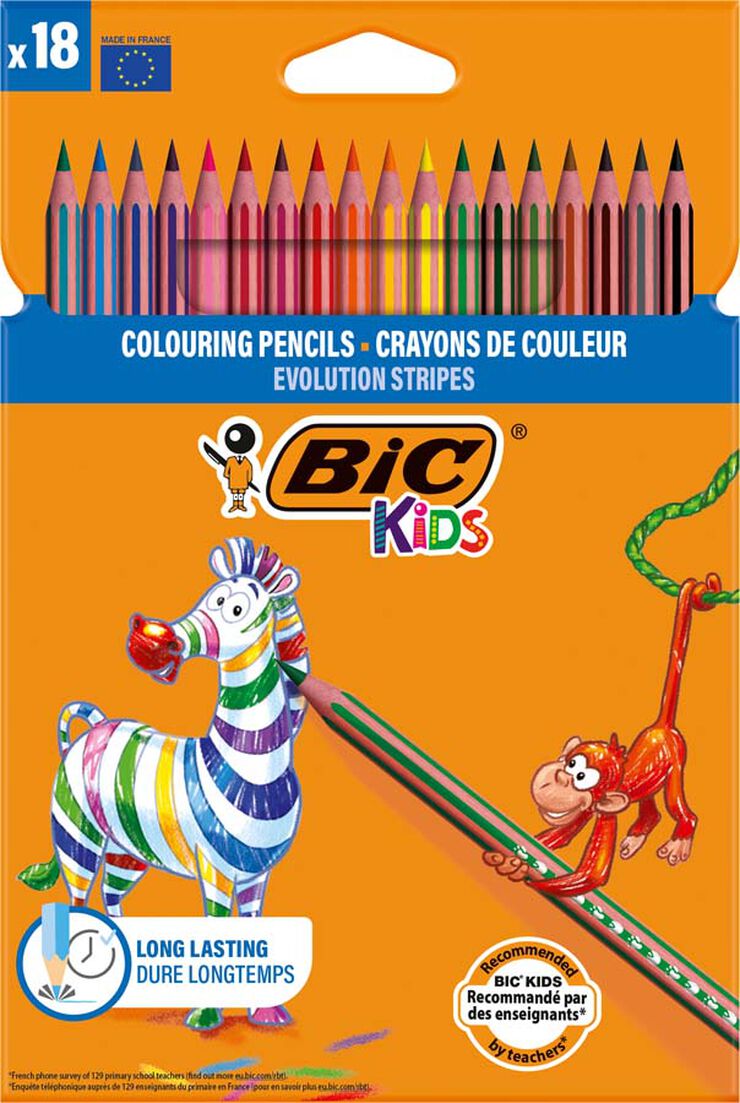 Lápices Bic Kids Evolution Stripes 18 colores