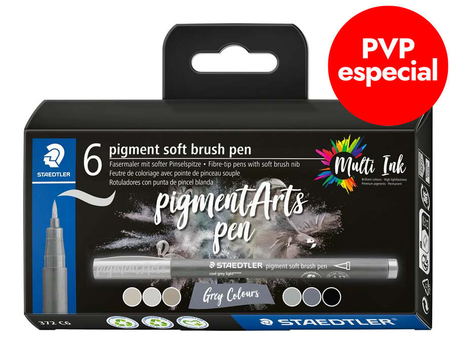 Retoladors pinzell Staedtler Pigment Arts grisos 6u