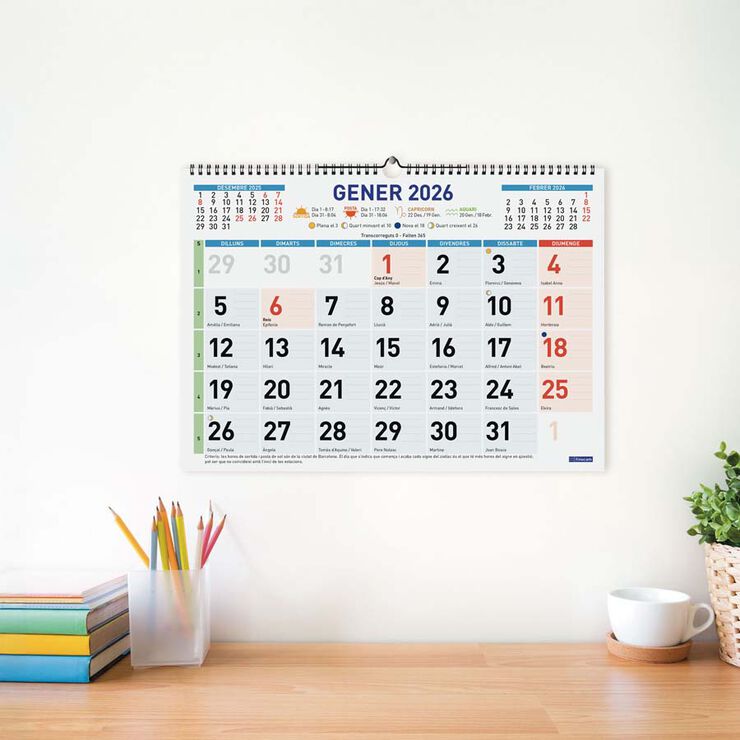 Calendario pared Finocam Color Mixto L 43x31 2026 catalán