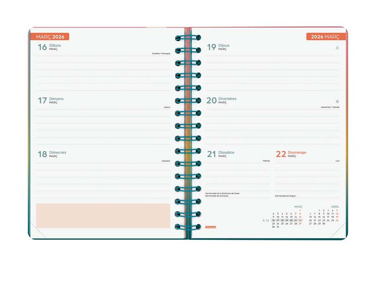 Agenda Finocam escolar Cosmo 1/4  setm/vista cat 2025-26 iris