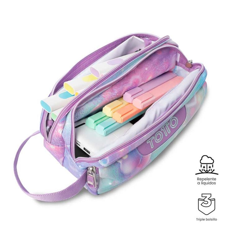 Estuche Totto 3 Cremalleras Corazones Lila