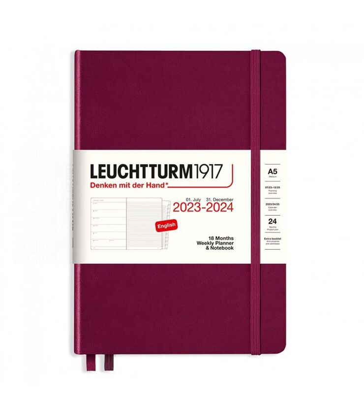 Agenda Leuchtturm 18 meses A5 S/V+notas 2024 medium Port Red