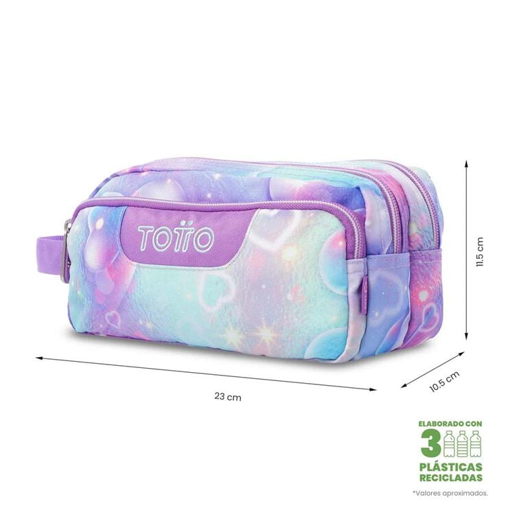 Estuche Totto 3 Cremalleras Corazones Lila