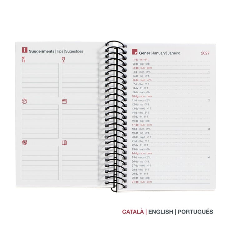 Agenda Miquelrius Espiral Caddy D&iacute;a P&aacute;gina Catal&aacute;n 2027 City Rojo