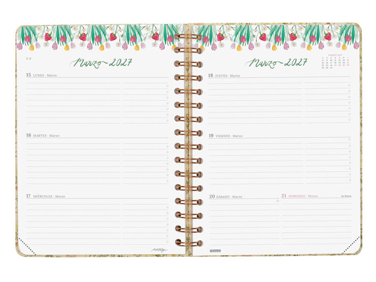 Agenda Finocam Marta BGE Semana Vista Horizontal 2027 Castellano Rosa
