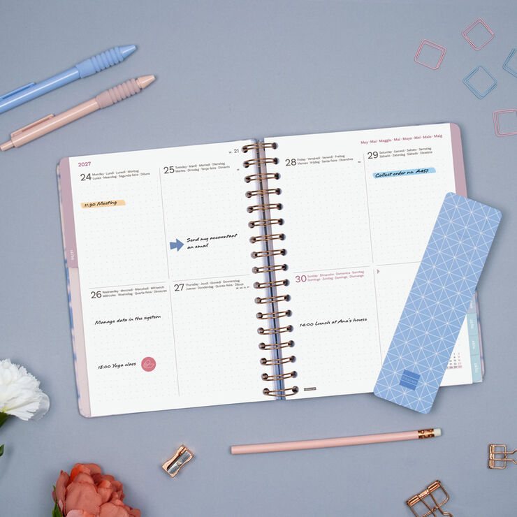 Agenda Finocam Optimal Semana Vista Horizontal 2027 Multiling&uuml;e Gris