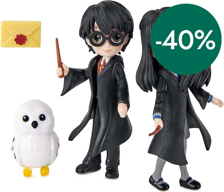 Harry Potter Friendship Set: 2 Mu&ntilde;ecos Harry Potter y Cho Chang, lechuza Hedwig y Sobre Hogwarts 7cm