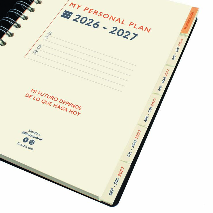 Agenda Finocam 16M Tempus 1/4 Sem/Vista Vertical Castellano 2026-27 Negro