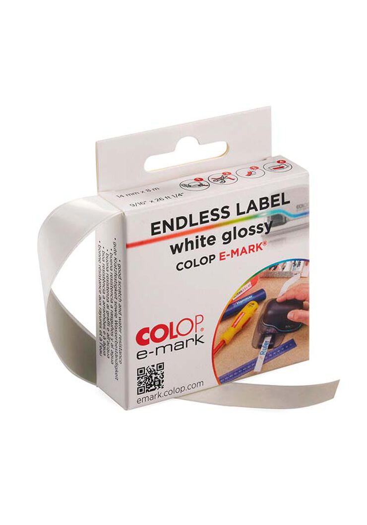 Etiqueta Colop E-Mark Go blanc brillant 14mm x 8m