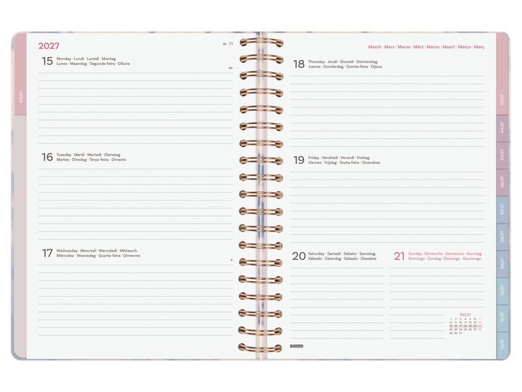 Agenda Finocam Optimal Semana Vista Horizontal 2027 Multiling&uuml;e Gris