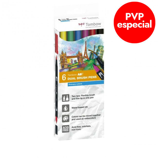 Rotuladores Tombow Dual Brush primarios 6 colores