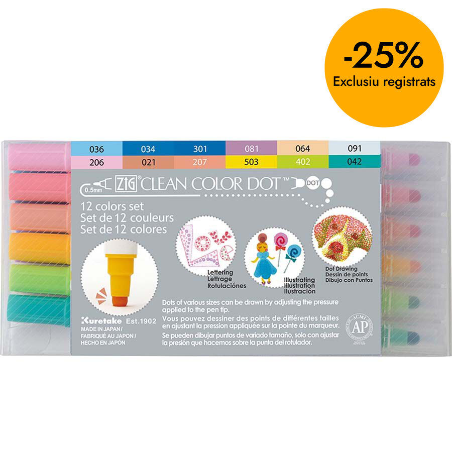 Retoladors Zig Color Dot 0,5 12 colors