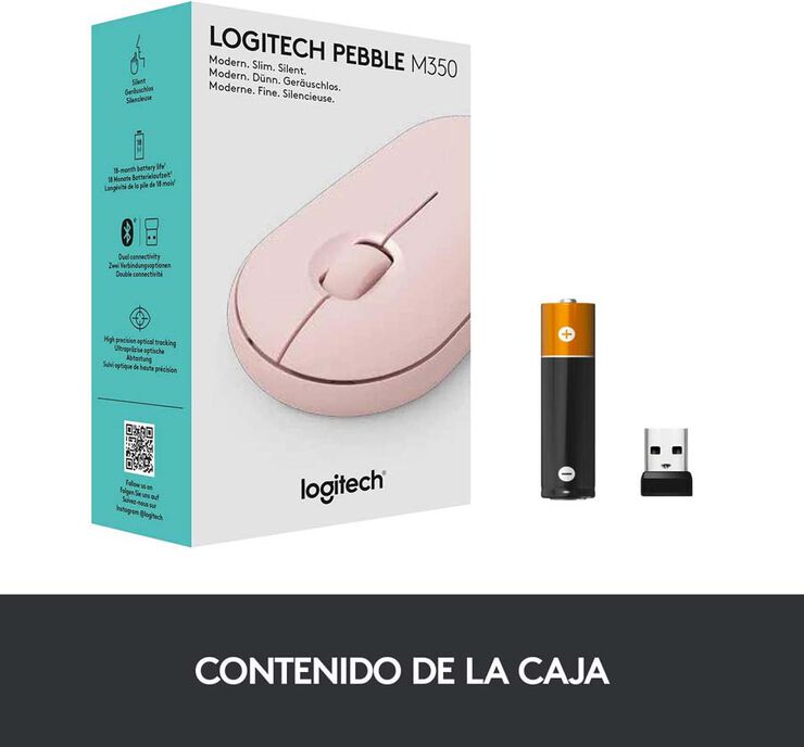 Ratolí Logitech Bluetooth Pebble M350 Rosa