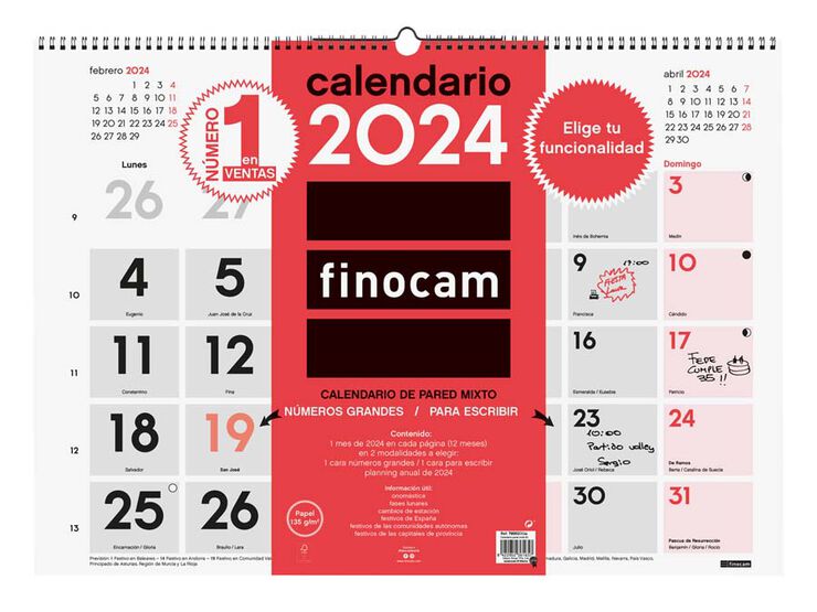 Calendario pared Finocam Mixto XL 2024 cas