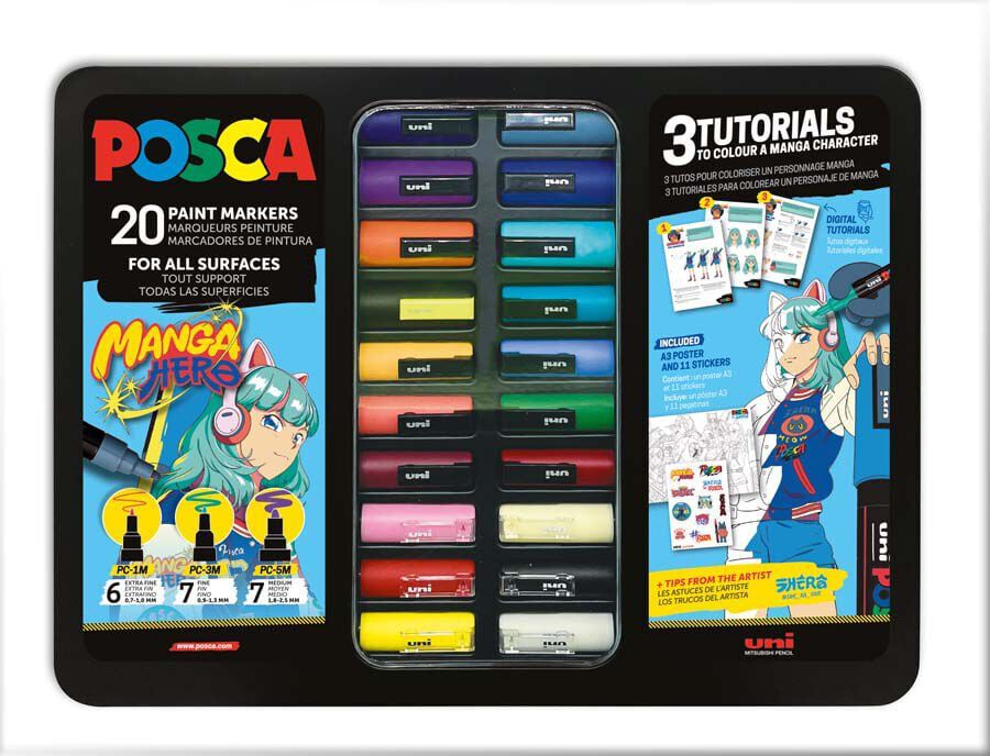 Malet&iacute;n met&aacute;lico Rotuladores Posca Manga 20 colores