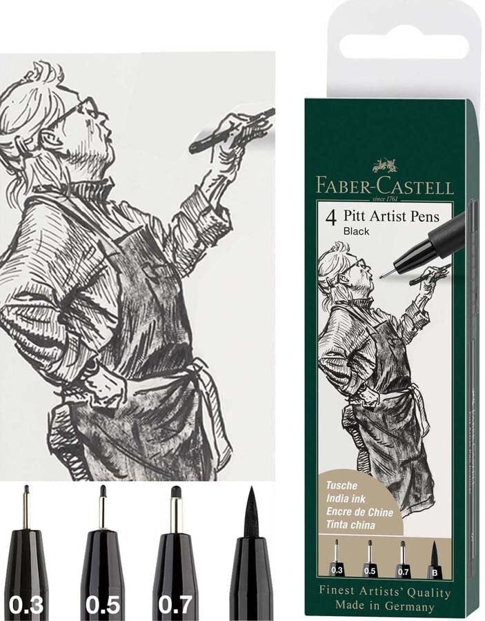 Rotuladores Fineliner Faber-Castell Pitt negro 4u