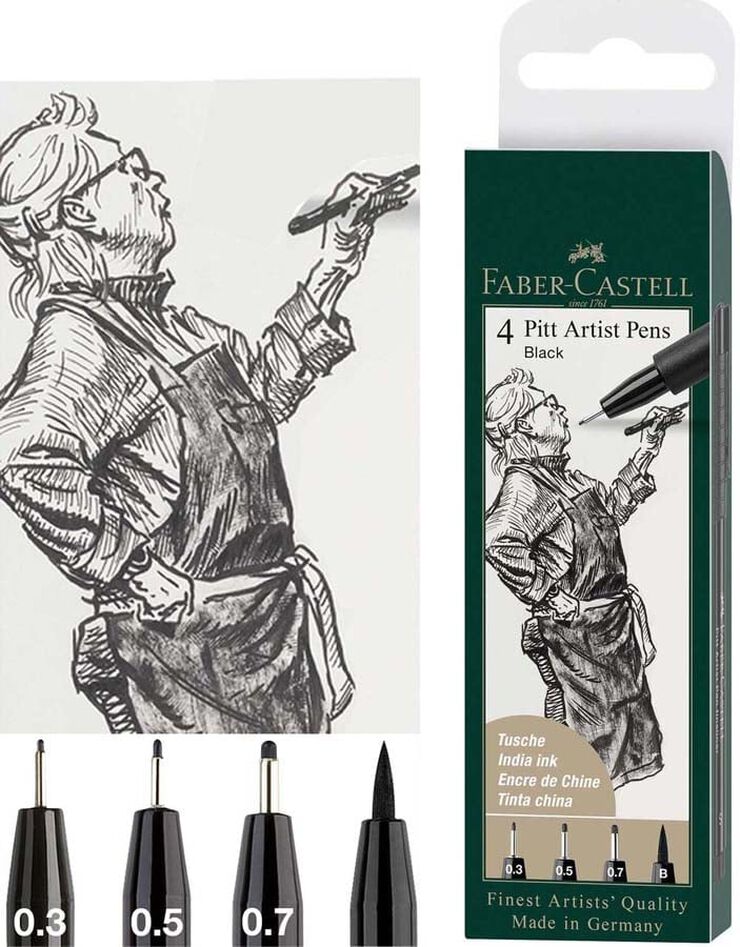Rotuladores Fineliner Faber-Castell Pitt negro 4u