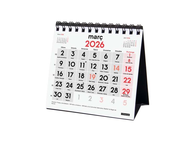 Calendari sobretaula Finocam Números grans XXS 2026 català