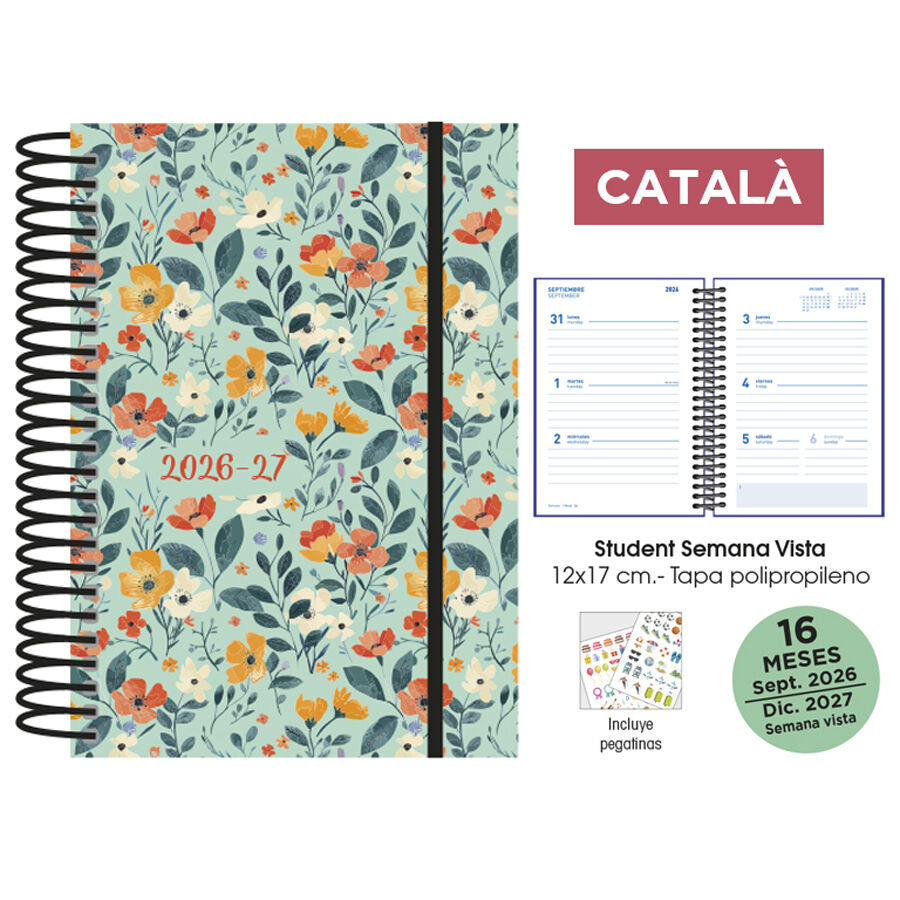 Agenda Paperblanks 16 Meses Espiral Semana/Vista Catal&aacute;n 2026-2027 Flowers