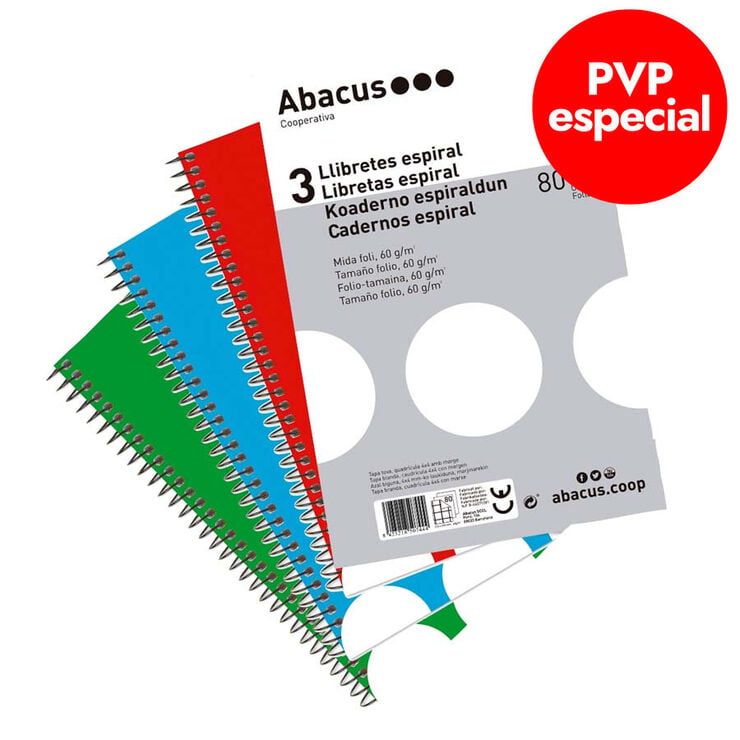 Libreta espiral Abacus folio tt 4x4mm 80 hojas 3u
