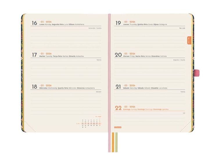 Agenda Finocam Design M4 sem/vista horizontal cas 2026 Flora