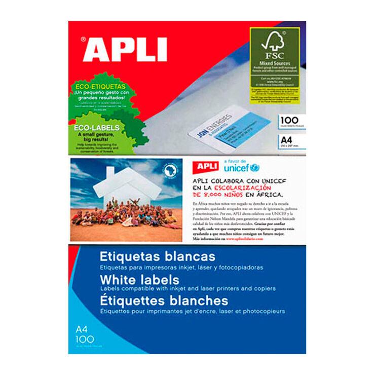 Etiqueta Inkjet Apli 105x74mm 100 hojas