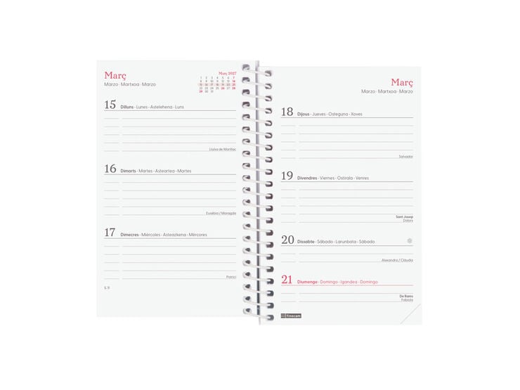Agenda Finocam Design Collection Semana Vista Horizontal 2027 Catal&aacute;n Flora